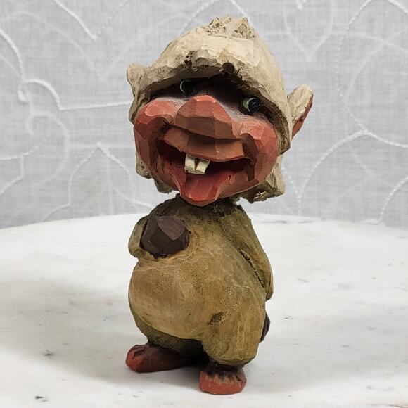 Vintage Henning Norway Hand Carved Troll Figurine Wood Folk Art 6” Handmade - Picture 1 of 14